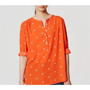 LOFT Petites Women’s Long-Sleeve Blouse – Orange Floral Dot Print – Size MP
This